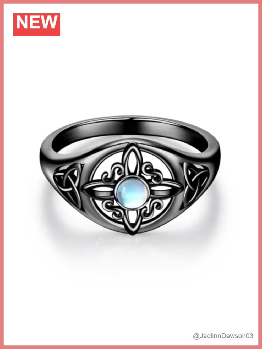 Sterling Silver Moonstone Witch Knot Ring Size 7 Celtic Witchy Jewelry